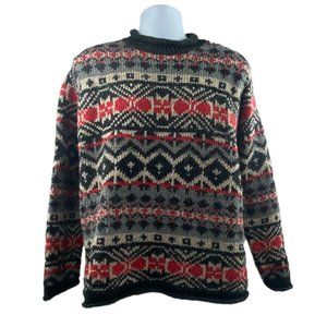 Vintage Nordic Wool Blend Mock Neck Sweater Red Black & Gray Men’s size Large